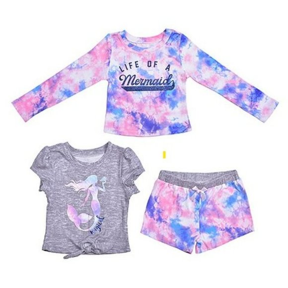 Sweet Dreams Other - Gray & Pink Tie Dye "Life as a Mermaid" Tee and Shorts Pajama Set